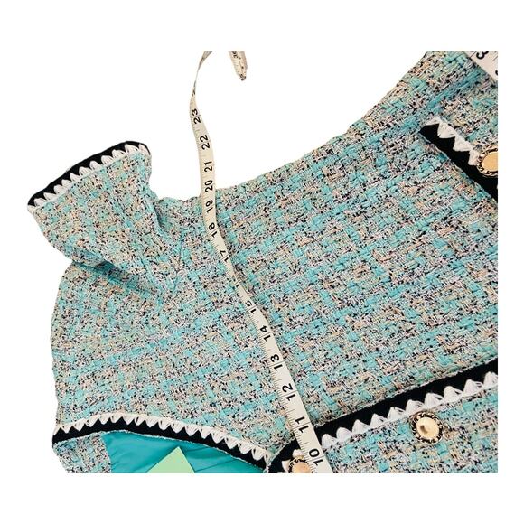 NWT LifeShe Tweed Jackie Button Up V Neck Short Sleeve Mini Dress Blue Lined L - Picture 10 of 14